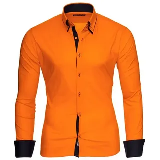 Reslad Langarmhemd Reslad Herren Langarm Hemd Alabama RS-7050 (Herrenhemd) Doppelkragen Kontrast Männer Hemden orange|schwarz XXL