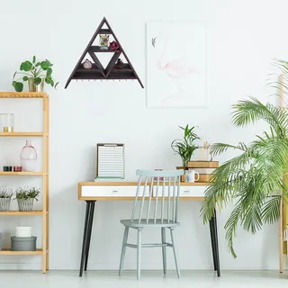 Dreieckiges Wandregal Zur Aufbewahrung Und Präsentation Von Kristallen Und Dekorationsgegenständen Für Büro Und Zuhause, Aus Zedernholz (41,5 X 36 X 9,5 Cm)