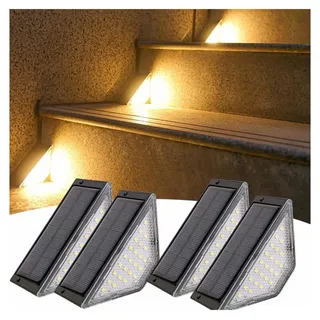 QUBEBU LED Solarleuchte Solar Bodenleuchten Aussen Solarleuchte Garten, Solar-Stufenleuchten, 3000K Warmweiß LED Stufenleuchte, für Treppen Stufen Zäune Höfe Weg, 2/4/6/8/10er Packs LED Wandlampe Solarleuchten für den Außenbereich 4 Stück