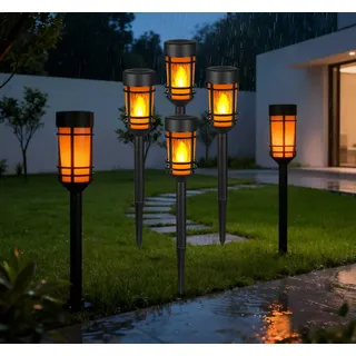 SONNENKERZE® Solar Gartenleuchten „Flame“ 4er Set – LED Flammenlicht Effekt – Solarleuchte Außen wasserdicht – Gartenbeleuchtung ohne Strom – automatische Dämmerungsschaltung