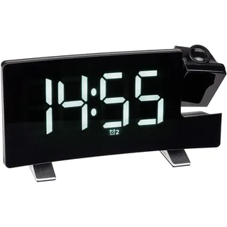 TFA Dostmann Wecker mit Projektion, 60.5015.02, inkl USB Ladefunktion, FM Radio, mit 2 Weckalarmen, schwarz mit weißen Leuchtziffern, (L) 180 x (B) 48 x (H) 100 mm