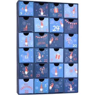 BRUBAKER befüllbarer Adventskalender DIY Weihnachtskalender mit 24 Türchen zum Befüllen Wichtel Zwerge Blau (Wiederverwendbar, 1-tlg), Kalender für Gutscheine Süßigkeiten 32,5 cm Pappe blau 22 cm x 32.5 cm x 5.4 cm