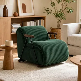 LVHOM Relaxsessel mit Lattenrost, ergonomischer Fernsehsessel, gepolsterter Loungesessel mit Armlehnen, XXL Lesesessel, Cord Grün - Grün