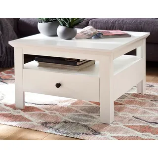 Furn.Design Couchtisch Milla (Wohnzimmer Tisch in Weiß Landhaus, quadratisch, 70 x 70 cm), mit Ablage und Schubkasten weiß