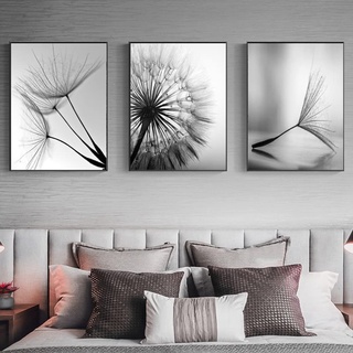 FSLEOVN Leinwand Wandkunst Schwarz Weiß Pusteblume Bilder Ohne Rahmen Pusteblume Leinwand Malerei Poster für Moderne Wohnzimmer Deko 3 stücke (Schwarz Weiß,40×60cm)