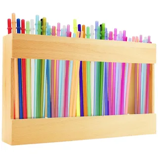 Huakaile 25 cm Holz-Strohhalm-Organizer, wiederverwendbarer Strohhalm-Spenderhalter mit doppelseitigem Klebeband, platzsparend, für Küchenschrank, Tür, Arbeitsplatte, Schrank, Aufbewahrung, Holzfarbe