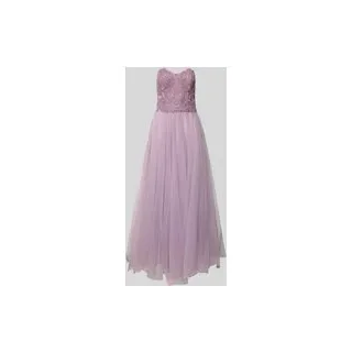Off-Shoulder-Abendkleid mit Spitze und Ziersteinbesatz, Flieder, 34