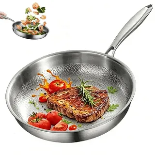 SANTUO Titan Bratpfanne, Titanium Pfanne Unbeschichtet, Titanium Hammered Pan Pro mit Deckel, Antihaft Titanpfanne 26/28/30/32 cm for Cooking, Multifunctional Pots and Pans, Ohne Abdeckung, 32cm