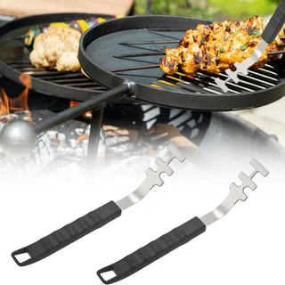 2 Stück Grillrostheber aus Edelstahl mit Griff, 27cm Multifunktional BBQ Utensil, Anti-Verbrühung Grillrost Heber Werkzeug, Universal Grillwerkzeug mit Griff für Camping Alle Grillroste