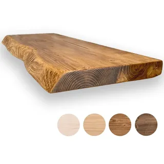 MoonTree rustikales Wandregal, lebendiger Rand, 90 cm x 30 cm x 4.4 cm, dunkle Eichenoptik