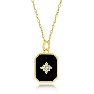 DANIEL CLIFFORD Kette mit Anhänger 'Nova' Damen Halskette Silber 925 vergoldet Anhänger schwarze Emaille (inkl. Verpackung), feine Silberkette größenverstellbar & vergoldeter Anhänger Viereck goldfarben