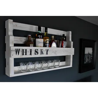 Dekorie Whisky Regal aus Holz - mit Gläserhalter - Weiß, Braun oder Schwarz - mit oder ohne Aufdruck - Industrie Stil - fertig montiert - Wandbar -für Esszimmer 90 x 50 x 15 cm