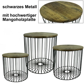NOOR living Beistelltisch-Set, BxH: 39,5 x 43,5 cm, Metall/Mangoholz - schwarz | braun