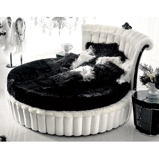 Casa Padrino Luxus Barock Rundbett Weiß / Schwarz - Rundes Barock Bett mit Matratze - Prunkvolle Barock Schlafzimmer & Hotel Möbel - Erstklassische Qualität - Made in Italy