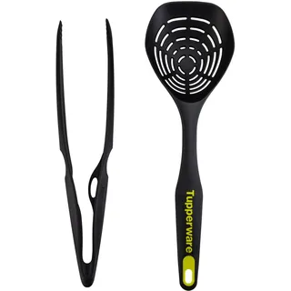 Tupperware Griffbereit Küchenhelfer Grillzange schwarz + Griffbereit Schaumlöffel gelb (2 Stück, Kunststoff oder Silikon)