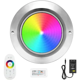 KWODE LED Poolbeleuchtung, 36W RGB Edelstahl Poolbeleuchtung Extra Flach, IP68 Unterwasserscheinwerfer Poolscheinwerfer mit Fernbedienung [24V]