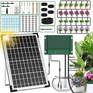 AnseTo 10W Solar Bewässerungssystem für Garten, Balkon & Gewächshaus | Automatischer Bewässerungscomputer für Tropfbewässerung mit programmierbarer, ideal für Pflanzen, Kübelpflanzen und Hochbeete