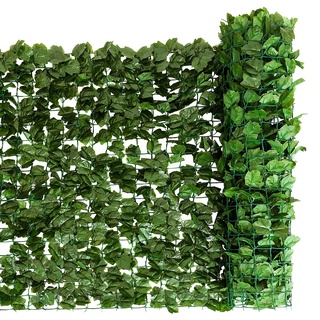 Goplus - 150 x 300 cm Sichtschutz, Gartenzaun aus Efeublaettern, Künstliche Hecke, Blaetter aus pe, inkl. 8 Befestigungsseile, für Balkon Terrasse