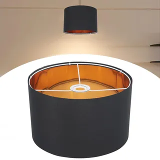 Lampenschirm Rund,Lampenschirm Stoff für Tischlampe Hängelampe Stehlampen,für E14 E27 Lampenfassung,Lampenschirm Leinen für Wohnzimmer und Schlafzimmer (Schwarz + Gold)