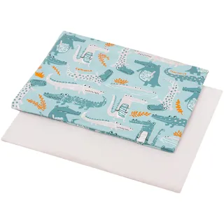 1buy3 Duo-Set Jersey Stoff Gemustert zum nähen | 92% Baumwolle, 8% Elasthan | Kinderstoff | Baumwolljersey | Muster: Krokodil grün + Hellgrau |2 x 50cm x 160cm | Grundpreis je m2 = 9,36