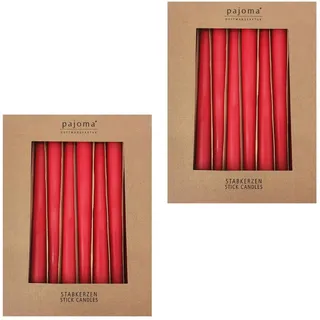 Stabkerzen 12er-Set | Rot | Höhe 25 cm ø 2,2 cm | Brenndauer 7 Stunden - Premium Qualität | einfarbige Spitzenkerzen | pajoma®