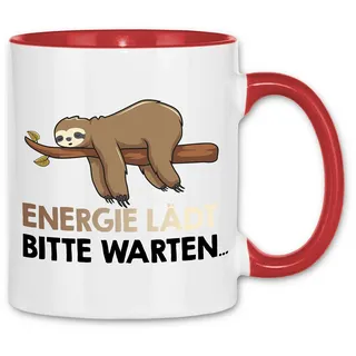 wowshirt Tasse Energie Lädt Bitte Warten Faultier Arbeit Job Büro-Humor Chef, Farbe:White - Red