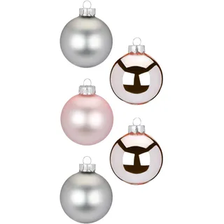 Weihnachtsbaumkugel MAGIC BY INGE "Soft Simplicity", rosa, grau, Glas, Weihnachtsbaumkugeln, aus Glas, 28 Kugeln 6 cm, mit 100 Aufhängern