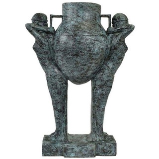 Casa Padrino Dekofigur Luxus Art Deco Bronze Skulptur Frauen mit Vase Türkis / Schwarz 49 x 23,5 x H. 68 cm - Elegante Bronzefigur mit Blumenvase - Schreibtisch Deko - Wohnzimmer Deko - Luxus Kollektion