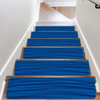 Surwin Modern Stufenmatten 5 Stück Weich rutschfest Treppenstufen Matten, Innen Stufenteppich, Wohnung Treppenteppich, Stufenteppich, Treppenmatten Gummirückseite (76x20cm,Blau)