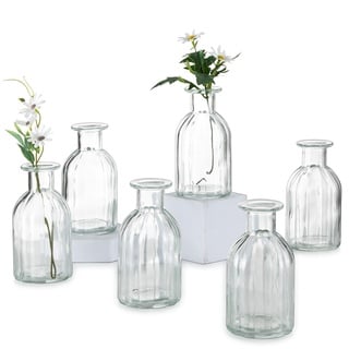 Inweder Glasvase für Weihnachten Tischdeko - Satz von 6 Kleinen Blumenvasen Vintage Gerippte Knospe Vase Glas Klar Glasflaschen Hochzeitsdeko Tisch Pflanze Propagation Station Raumdeko Wohnzimmer