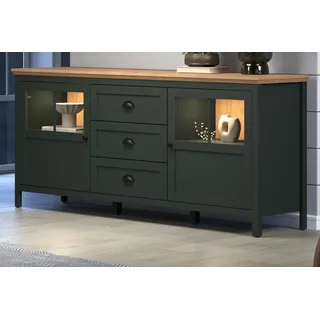 Furn.Design Sideboard Stanton (Kommode in Landhaus Grün mit Eiche, Breite 185 cm), inklusive LED Beleuchtung grün