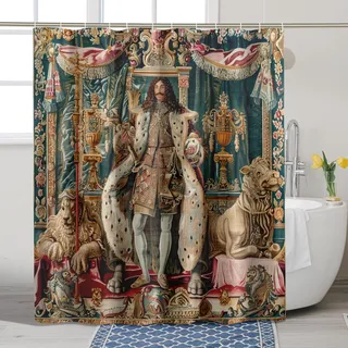 Regal Barock Duschvorhang, kunstvoll grün und gold, königlicher Duschvorhang für Badezimmer, luxuriös, Vintage, Winter, wasserdichter Stoff, Duschvorhang-Set mit Haken, 183 x 198 cm