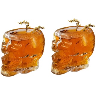 HOAZIACEHN Skull Shot Gläser 2PCS, Kristall Skelett Cup Halloween Drinkware Supplies, Skull Shaped Clear Glass Cup for Halloween Party Bar (350ml)