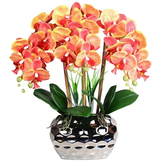 EIOLWJIEO Künstlicher Orchideen Bonsai mit Vase, realistische Phalaenopsis Kunstpflanzen, Orchideen Arrangements, Tischdekoration, Zuhause, Orange