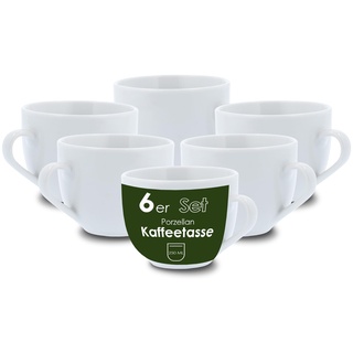 Level One 6 Stück Kaffeetasse 250ml aus hochwertigem Porzellan, Kaffeetasse in weiß, Kaffeebecher mit Henkel, Spülmaschinen- & Mikrowellengeeignet