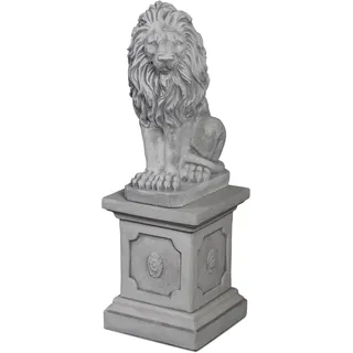 gartendekoparadies.de Löwe auf Steinsockel, Steinfiguren, Grau, Steinguss, 92 cm Höhe, 39 + 54 kg, Frostsicher, Klassische Torwächter-Figuren (Löwe Links)