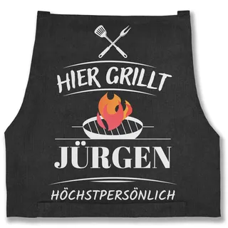 Schürze - Grillschürze Herren Männer - Hier grillt Name höchstpersönlich I Geschenk Grillen I Grill Geschenk I Lustiges Geschenk Papa I Vatertag I Geburtstag - 85x69 - Jeans Schwarz - 85x69