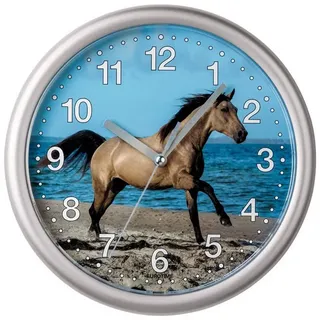 EUROTIME Wanduhr Kinderwanduhr Pferd silberfarben