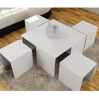 62263 Ausziehbar Couchtisch-Set Weiß 60x40x60 Holz Modern Beistelltisch NEU *