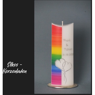 Hochzeitskerze in Sonderform, Regenbogen ; LGBT+ ; inklusive Beschriftung ! W 10