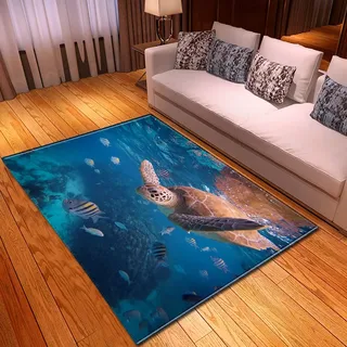 Wohnzimmer Teppiche Meeres Tier Schildkröte Drucken Anti-Rutsch Teppich Weiche Moderne Rugs Kinderzimmer Fußmatten Flur Küche Esszimmer Badezimmer Schlafzimmer Wohnkultur (Blau 1,120x160 cm)