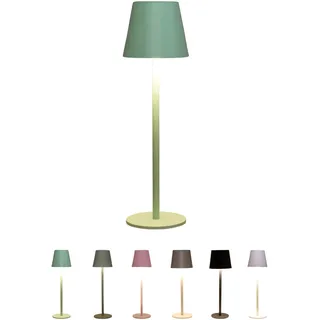 Coen Bakker LED Akku-Tischleuchte – Kabellose Design-Lampe für Outdoor & Indoor – IP44 Wasserfest – Stufenlos Dimmbar – 3 Lichtfarben – USB-C wiederaufladbar (Grün, Höhe 36,5 cm/Schirm 11,5 cm)