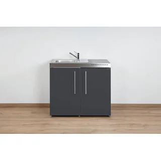 Stengel Küchenzeile Miniküche Premiumline MP 100, (Kleine Single Küchen 100 cm Grau), Küchenblock mit Spüle und Kühlschrank grau