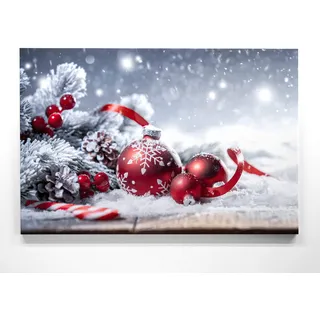 Eine schöne Weihnachtsdekoration, Weihnachtskugel Rot als 80x80cm großes Leinwand-Bild. Fertig aufgespannt auf 2cm Holzrahmen. Zaubern Sie Weihnachten an die Wand. Perfekt als Deko für alle Zimmer