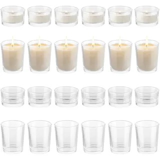 Oungy 24 Stück Klare Teelichthalter Glas, Teelichtgläser Klein 5.3 x 3.3cm, 5.6 x 6.8cm Kerzenglas, Kerzengläser für Kerzen, Windlichtgläser Teelicht Glas, für Windlicht Tischdeko, Party Dekoration