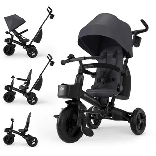 Kinderkraft Aveo 2 PRO Dreirad, 6-in-1, klappbar, Grau | mit Schubstange, drehbarer Sitz, Liegefunktion, UPF50+ Verdeck, Freilauf