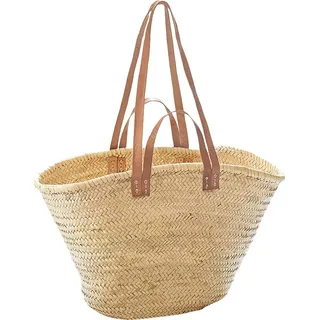 Kobolo Tasche Korbtasche Palmblatt mit Ledergriffe und Lederhenkel 55x21x36 cm - Natur braun beige - Handtasche Shopper Strandtasche Basttasche Damen - Braun