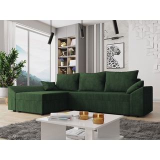 MIRJAN24 Ecksofa Dante L Cord, mit Schlaffunktion und Bettkasten, Ottomane universell, 3 Sitzer, L-Form grün 240 cm x 82 cm x 145 cm