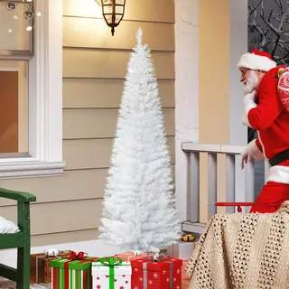 Künstlicher, Schmaler Weihnachtsbaum, 180 Cm Hoch, Mit 390 Zweigen Und Abnehmbarem Sockel, Einfach Aufzubauen, Weiß