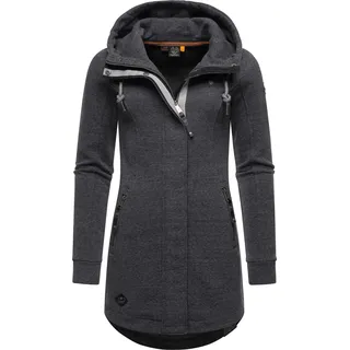 Langjacke RAGWEAR "Letty Intl.", Damen, Gr. XXL (44), grau (ash), Sweatware, 54% Polyester, 41% Baumwolle, 5% Viskose, tailliert ca. Mitte Oberschenkel, hoch geschlossener Ausschnitt, Ärmel ohne Ärmelschlitz normaler Saum, Jacken Langjacke, Sportliche Kapuzenjacke mit Kunstleder-Elementen